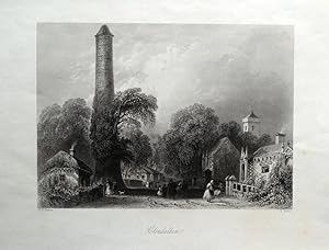 IRELAND ROUND TOWER CLONDALKIN SOUTH DUBLIN Bartlett Original Antique Print 1842