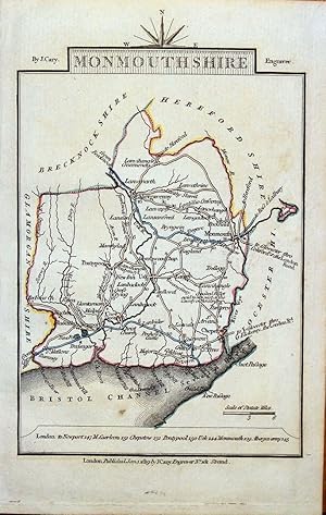 Antique Map WALES MONMOUTHSHIRE John Cary Hand Coloured Miniature Antique County Map 1819