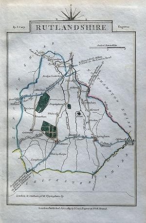 Antique Map RUTLAND John Cary Original Hand Coloured Miniature 1819