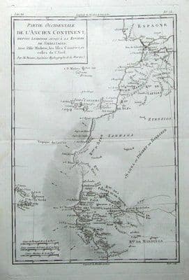 Antique Map AFRICA, MOROCCO,MADEIRA, CANARY Is. SENEGAL, Bonne original c1770