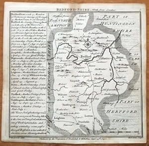 Antique Map BEDFORDSHIRE, BADESLADE & TOMS original miniature 1741