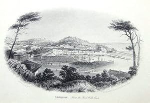 DEVON, TORQUAY FROM THE ROCK WALK, Besley Antique Print c 1860