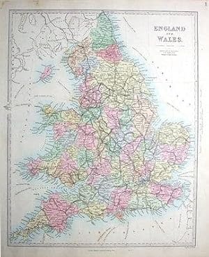 Antique Map ENGLAND & WALES RAILWAYS, SDUK Hand Coloured 1857