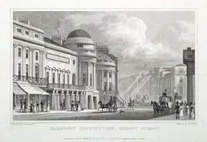 HARMONIC INSTITUTION, REGENT STREET, LONDON Original antique print 1828