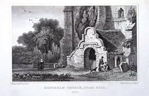 MONGEHAM CHURCH,DEAL,KENT ,Original Antique Print 1829