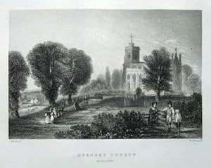 NORTH LONDON, HORNSEY, ST MARYS CHURCH original Antique Print c1835