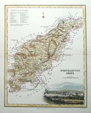 Antique Map NORTHAMPTONSHIRE, Fullarton original illustrated hand coloured c1830