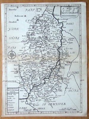 Antique Map NOTTINGHAMSHIRE Richard Blome, Thomas Bakewell Original c1735