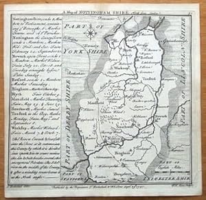 Antique Map NOTTINGHAMSHIRE, BADESLADE & TOMS original miniature map 1741