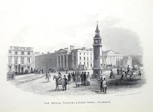 PLYMOUTH, ROYAL HOTEL,THEATRE ROYAL, DERRY'S CLOCK TOWER, Antique Print c 1860