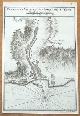 Antique Map SANTIAGO, CIDADE VELHA, CAPE VERDE Is. AFRICA Bellin. antique map c1750