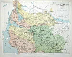 Antique Map SCOTLAND, STIRLING, DUMBARTON, RENFREW, LANARK, J.Virtue c1860