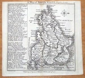 Antique Map SOUTH WALES BADESLADE & TOMS original miniature 1741