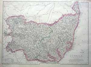 Antique Map SUFFOLK, John Dower original hand coloured c1860