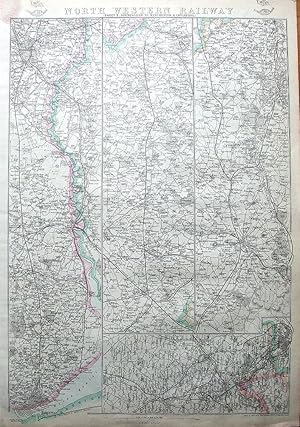 Antique Map NORTH WESTERN RAILWAY, BIRMINGHAM, MANCHESTER, LIVERPOOL, 1860