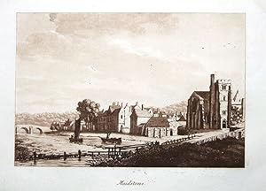 MAIDSTONE, KENT, Sam. Ireland Original Sepia Aquatint, Antique Print 1793