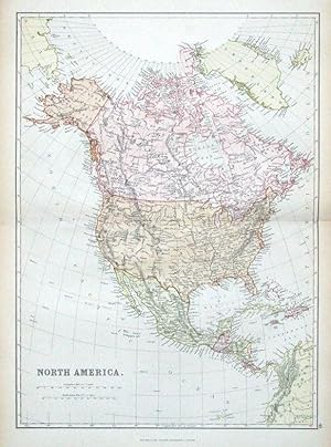 NORTH AMERICA, UNITED STATES, CANADA Blackie original antique map 1882