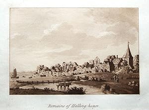 HALLING PALACE KENT, Samuel Ireland Sepia Aquatint Antique Print 1793