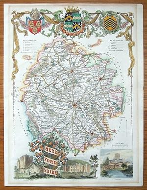 Antique Map HEREFORDSHIRE Thomas Moule original hand coloured map c1840