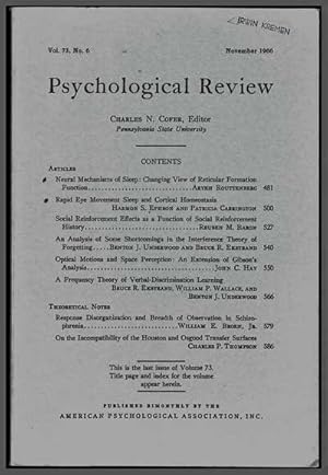 Immagine del venditore per Psychological Review, Volume 73, No. 6 (November 1966) venduto da Cat's Cradle Books