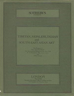 (Auction Catalogue) Sotheby's, March 10, 1986. TIBETAN, NEPALESE, INDIAN AND SOUTH-EAST ASIAN ART