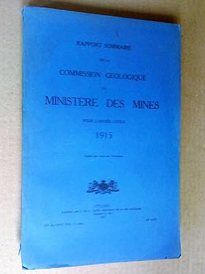 Rapport sommaire de la Commission géologique du Ministère des Mines pour l'année civile 1915