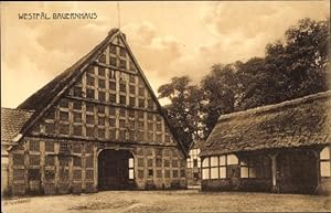 Ansichtskarte / Postkarte Blick auf ein westfälisches Bauernhaus, Fachwerkhaus, Scheune