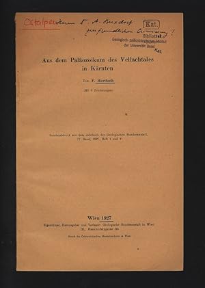 Imagen del vendedor de Aus dem Palozoikum des Vellachtales in Krnten. Sonderabdruck aus dem Jahrbuch der Geologischen Bundesanstalt, 77. Band, 1927, Heft 1 und 2. a la venta por Antiquariat Bookfarm