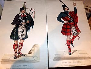 Highland Dancer & Highland Piper. Hand Coloured Aquatints. c1830 (2)