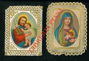 Madonna col cuore trafitto e Bambin Gesù in braccio a Santo Apostolo.