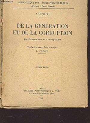 Bild des Verkufers fr De la gnration et de la corruption zum Verkauf von JLG_livres anciens et modernes