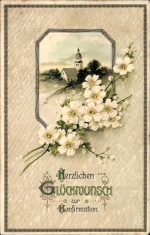 Image du vendeur pour Prge Litho Glckwunsch Konfirmation, Bltenzweige, Kirche mis en vente par akpool GmbH