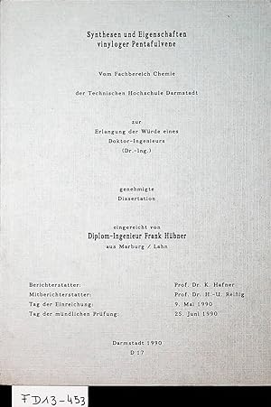 Bild des Verkufers fr Synthesen und Eigenschaften vinyloger Pentafulvene. Darmstadt, Techn. Hochsch., Diss., 1990 zum Verkauf von ANTIQUARIAT.WIEN Fine Books & Prints