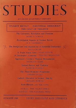 Immagine del venditore per Studies: An Irish Quarterly Review Vol. LVIII No.230 Summer 1969 / Anthony Clare "Aggression: Lorenz's Theories Re-examined" / James V Schall "The University, Revolution and Freedom" / E F O'Doherty "Psychological Aspects of Student Revolt" / James Dunne "A Trade Union View" / Timothy Hamilton "A Sociologist's Comment" / Leonard Howard "Catholic Education in Ireland, 1669-85" venduto da Shore Books