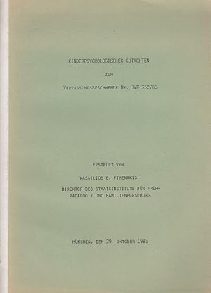 Bild des Verkufers fr Kinderpsychologisches Gutachten zur Verfassungsbeschwerde Nr. BvR 332/86 zum Verkauf von Versandantiquariat Nussbaum