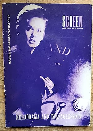 Image du vendeur pour Screen Incorporating Screen Education: Melodrama and Transgression. Volume 29, Number 3, Summer 1988 / Peter Matthews "Garbo and Phallic Motherhood" / John Fletcher "Versions Of Masquerade" / Mark Finch and Richard Kwietniowski "Melodrama and 'Maurice'" / Ed Gallafent "Black Satin - Fantasy,Murder and the Couple in 'Gaslight' and 'Rebecca'" / Thomas Elsaesser "Desire Denied, Deferred Or Squared?" mis en vente par Shore Books