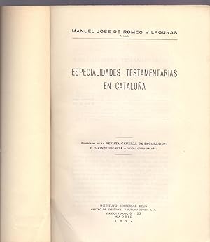 Image du vendeur pour ESPECIALIDADES TESTAMENTARIA EN CATALUA mis en vente par Libreria 7 Soles