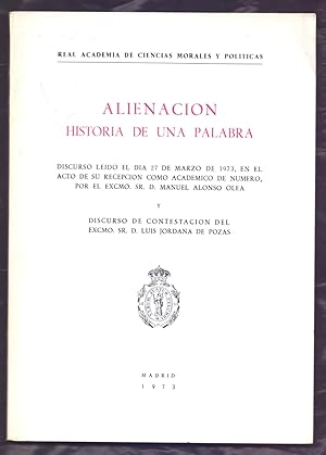 Imagen del vendedor de ALIENACION, HISTORIA DE UNA PALABRA a la venta por Libreria 7 Soles