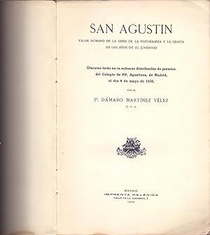Seller image for SAN AGUSTIN, VALOR HUMANO DE LA OBRA DE LA NATURALEZA Y LA GRACIA EN LOS AOS DE SU JUVENTUD for sale by Libreria 7 Soles