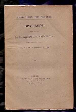 Seller image for DISCURSOS LEIDOS ANTE LA REAL ACADEMIA ESPAOLA, EN RECEPCIONES PUBLICAS DEL 7 Y 21 DE FEBRERO DE 1897 for sale by Libreria 7 Soles