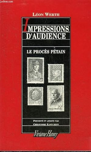 Immagine del venditore per IMPRESSIONS D'AUDIENCE - LE PROCES PETAIN. venduto da Le-Livre