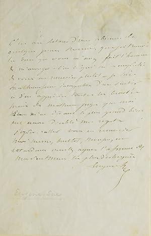 Autograph Letter Signed ("Eugene Sue"), to Monne Lathen in Paris