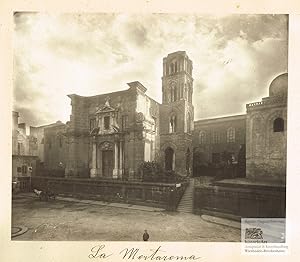 La Martorana. Ansicht der Kirche Santa Maria dell' Ammiraglio in Palermo mit Pferdedroschke auf d...