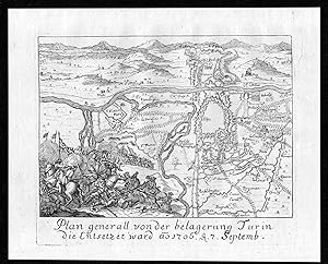 "Plan generall von der belagerung Turin die Entsetzet ward anno 1706" - Torino Turin Plan map acq...