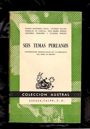 Immagine del venditore per SEIS TEMAS PERUANOS - CONFERENCIAS PRONUNCIADAS EN LA EMBAJADA DEL PERU EN ESPAA (COLECCION AUSTRAL NUMERO 1297) venduto da Libreria 7 Soles