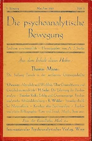 Bild des Verkufers fr ( Das erste Heft ) Die psychoanalytische Bewegung. 1. Jahrgang 1929, Heft 1. zum Verkauf von Fundus-Online GbR Borkert Schwarz Zerfa