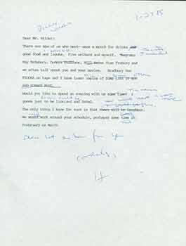 Signed hand-corrected manuscript of letter from Herb Yellin to Billy Wilder.