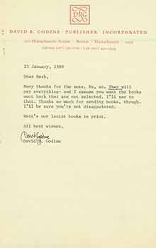 Signed letter from David R. Godine to Herb Yellin of the Lord John Press.