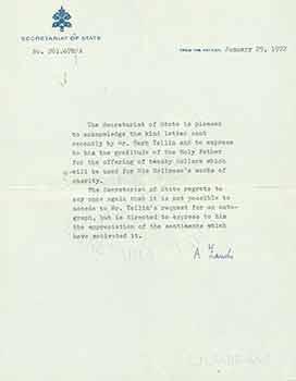 Signed letter from the Vatican, Secretariat of State, to Herb Yellin of the Lord John Press.