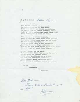 Avocado. A signed poem from poet Allan Covici to Herb Yellin of the Lord John Press.